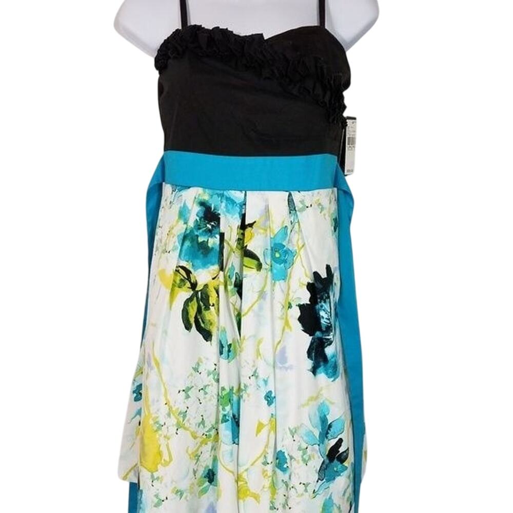 A.Byer Womens Poplin Dress Black White Floral Size 3 Spaghetti Straps New